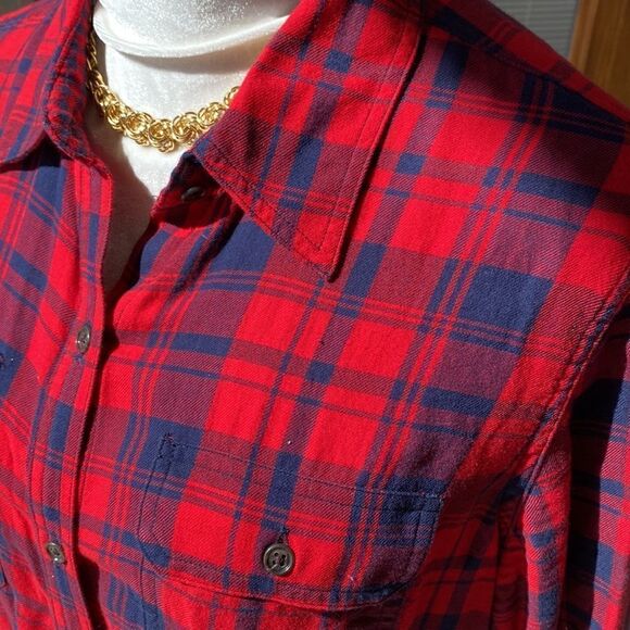 Red plaid long sleeve button front blouse size large by Chaps - Picture 2 of 8
